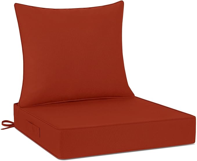 Cozyide Outdoor Chair Cushions 24x24, Washable Patio Furniture Cushions with Removable Cover, Waterproof Outdoor Deep Seat Cushion Set with Non-Slip Ties and Handle, Brick Red