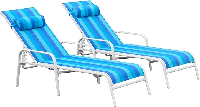 EROMMY Patio Chaise Lounge, Set of 2 Outdoor Lounge Chair, for Beach Pool Sunbathing Lawn Lounger Recliner Chiar Outside Tanning Chairs for All Weather