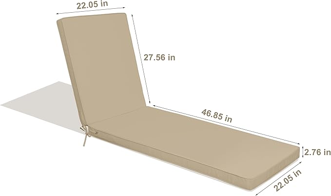 Only choice Outdoor Lounge Chair Cushions Patio Chaise Lounge Replacement Cushions Funiture Seat Cushion Chair Pads (Beige-2 pcs)