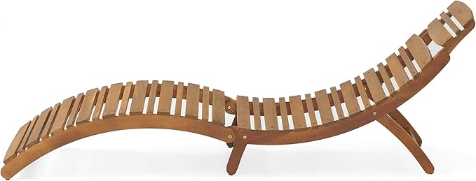 Christopher Knight Home Viola Outdoor Chaise Lounge Chair, Patio Acacia Wood Chaise Lounge Outdoor, Foldable Single Lounge Sofa, Poolside Beach Yard Seating, Curved and Slatted Design, Brown