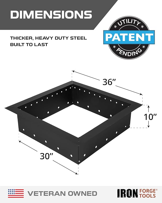 Heavy Duty Metal Smokeless Permanent Fire Pit Ring 36 inch Outer/30 inch Square Fire Pit Insert Liner for Outdoor, Firepits for Outside, Fire Pit Ring (36x30x10 Inch)