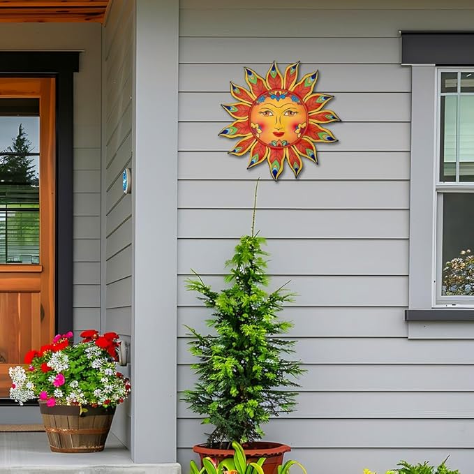 Metal Sun Flower Wall Decor,13inches Sun Wall Art Hanging Decoration for Indoor and Outdoor, Garden Farmhouse Yard Patio Fence Living Room Bedroom Decor