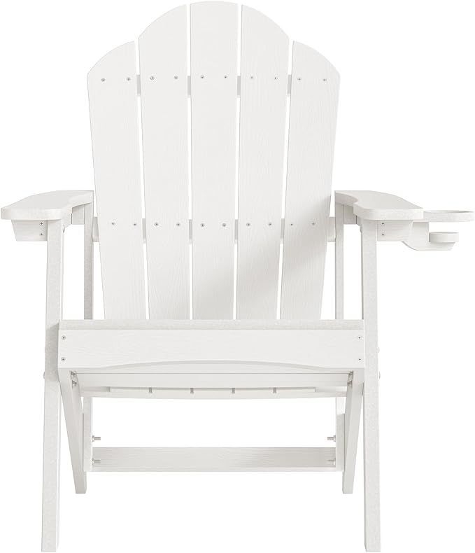 LUE BONA HDPE Adirondack Chairs Set of 2 - Salt-Spray Resistant Seating with Cup Holder for Porch, Poolside, Deck & Coastal Backyard, White
