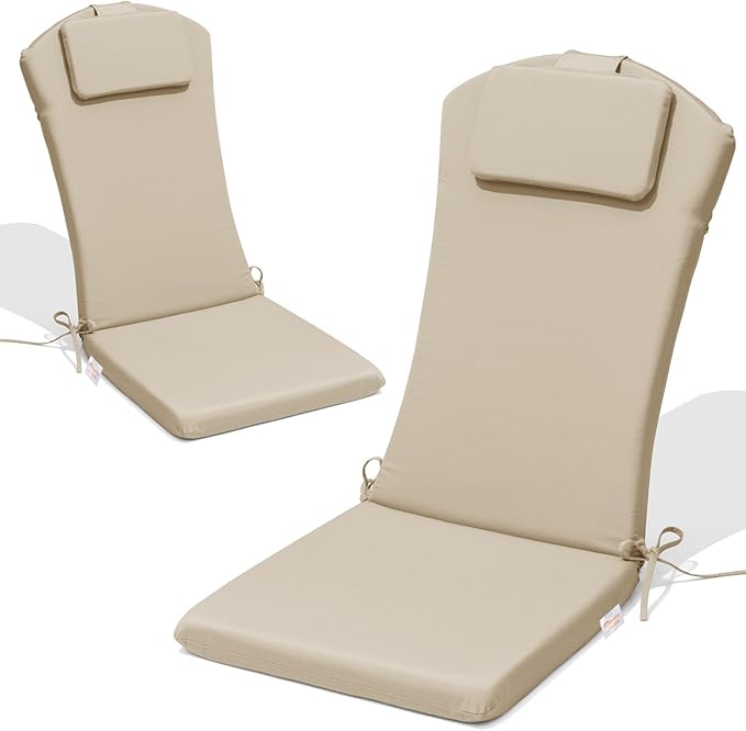 Crestlive 50x20 Inch Sunbrella Adirondack Chair Cushion with Headrest, Water Repellent, Fade Resistant, High Back Rocking Chair Cushion for Patio, Antique Beige