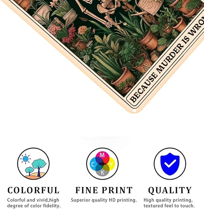 Gardening Because Murder is Wrong Vintage Tin Sign- Retro Metal Sign for Garden Outdoor Indoor Wall Decorative 8x12 Inch