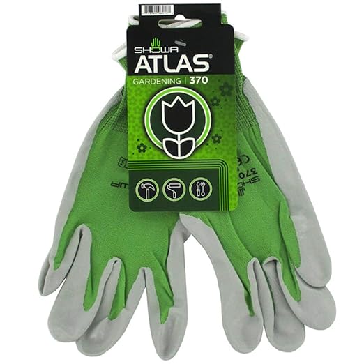 SHOWA Atlas 370 Nitrile Palm Coated General Purpose Work Gloves with Nylon Liner, Green, Small (1 Pair)