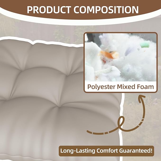 Outdoor Adirondack Chair Cushion, 50x21x4 Inch Rocking Chair Cushions, High Back Patio Soft Seat Pad with Ties, Indoor Outside Use, Fade-Resistant & Waterproof, Beige