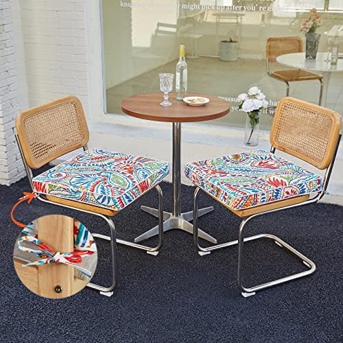 JMGBird Outdoor Chair Cushions Set of 4 - Waterproof Patio Seat Cushions 19x19 Inch with Ties, Paisley Pattern High Density Foam Square Cushions for Garden Furniture