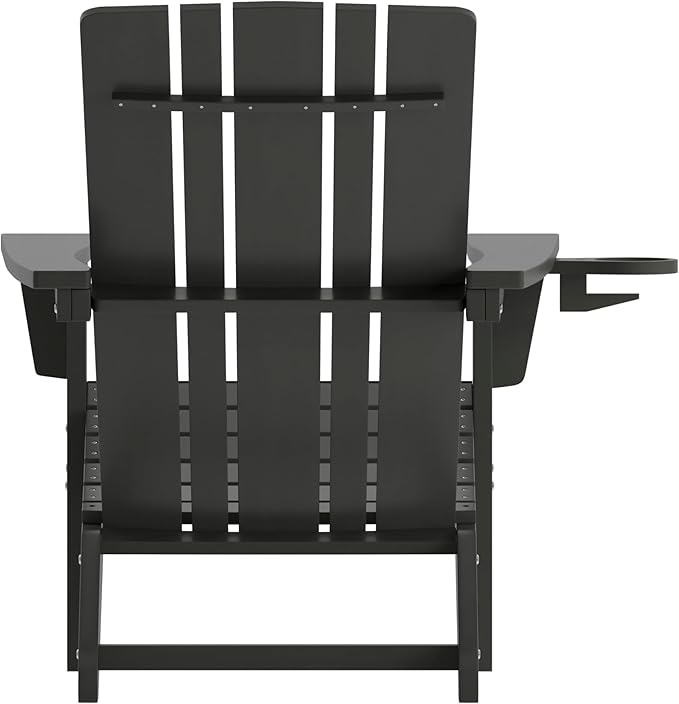 Flash Furniture Halifax Adirondack Chair with Cup Holder, Weather Resistant Poly Resin Adirondack Chair, Black