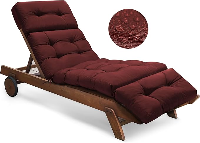 Outdoor Chaise Lounge Chair Cushion Replacement 74.4 x 22 x 4.7 Inches Memory Foam Waterproof Lounge Chair Cushions for Outdoor Furniture with Ties, Thickened Pool Lounge Chair Cushions, Red