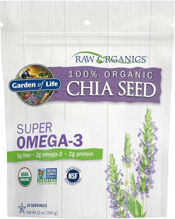 Garden of Life Chia Seeds 100% Organic for Smoothies, Pudding - Raw Organics Whole Seed Foods with Omega 3 Superfood, Fiber, Keto Friendly, Non-GMO, Gluten Free - Vegan Egg Substitute, 28 Servings