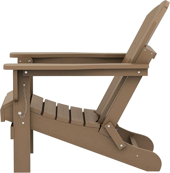 SERWALL Adirondack Chair Set of 6 Folding Adirondack Chairs with Cup Holder for Patio Garden Weather Resistant Outdoors Fire Pit Chairs- Brown