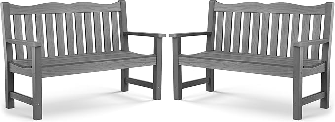 Stoog Outdoor Bench, Waterproof Garden Benches Set of 2, Never Rot or Fade, Used for Garden, Porch, Backyard and Deck, Grey