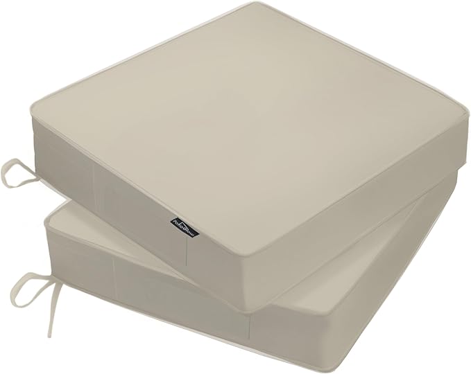 Outdoor Chair Cushions 24 x 24 x 4 Inch, Waterproof & Fade Resistant Patio Seat Cushion for Furniture with Handle and Ties, Thick Seating Pads for Outside Sofa Couch Set of 2, Cream