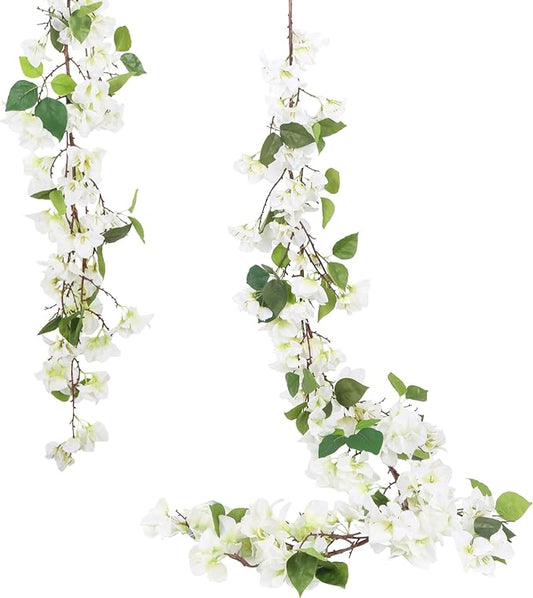 IPOPU White Bougainvillea Artificial Garland 5.9FT 1 PCS – Silk Bougainvillea Hanging Flowers, Artificial Flower Garland for Wedding Arch, Backdrop, Home Decor
