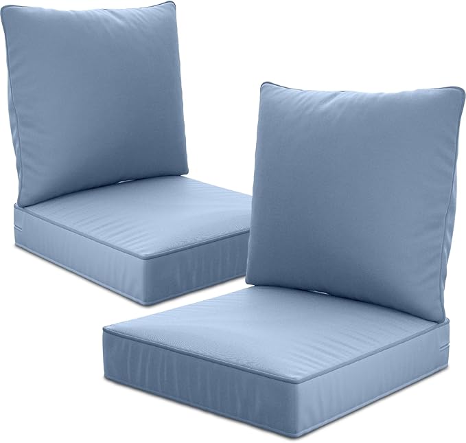22" x 22" x 6" Outdoor Deep Seat Cushions Set - 2 Set Waterproof & Fade Resistant Patio Furniture Replacement Cushions, Non-Slip Outdoor Cushions Fit Loveseats, Couches, Chairs, and Sofas.
