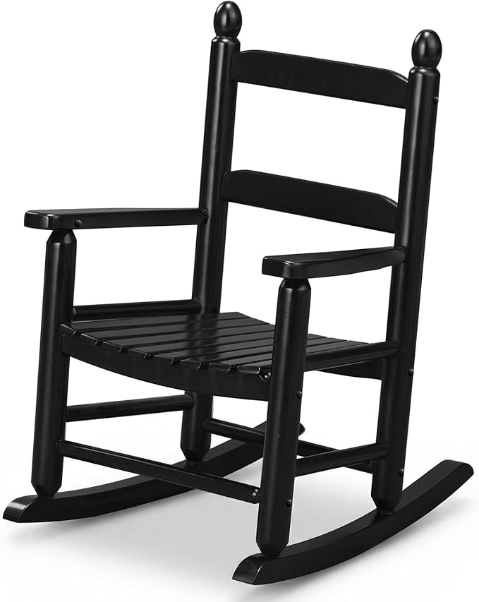 Outvita Kids Rocking Chair, Ergonomic Sturdy Toddler Rocking Chair with High Backrest & Rounded Armrests, Safe Solid Wood Baby Rocker Chair for Age 3-6, Outdoor, Living Room, Reading Room(Black)