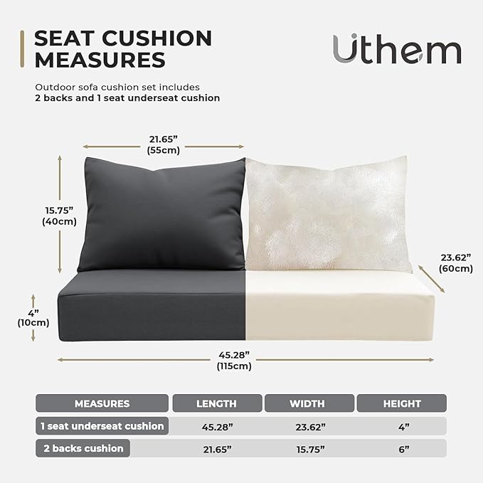 Outdoor Loveseat Cushion Set 46 x 24 inch Waterproof Oxford UV Resistant and Fade Resistant Patio Furniture Cushion, Deep Seat Cushions for Patio Couch, Bench and Swing Chair, Gray