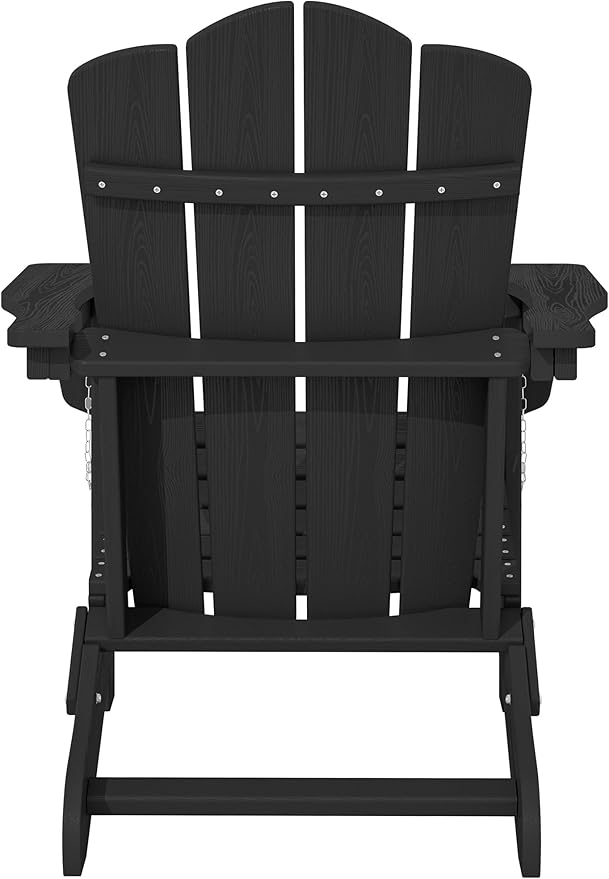 KINGYES Folding Adirondack Chair Set of 4, HDPE All-Weather Patio Chairs, Wooden Textured Lawn Chair for Poolside, Backyard, Deck, Fire Pit, Black