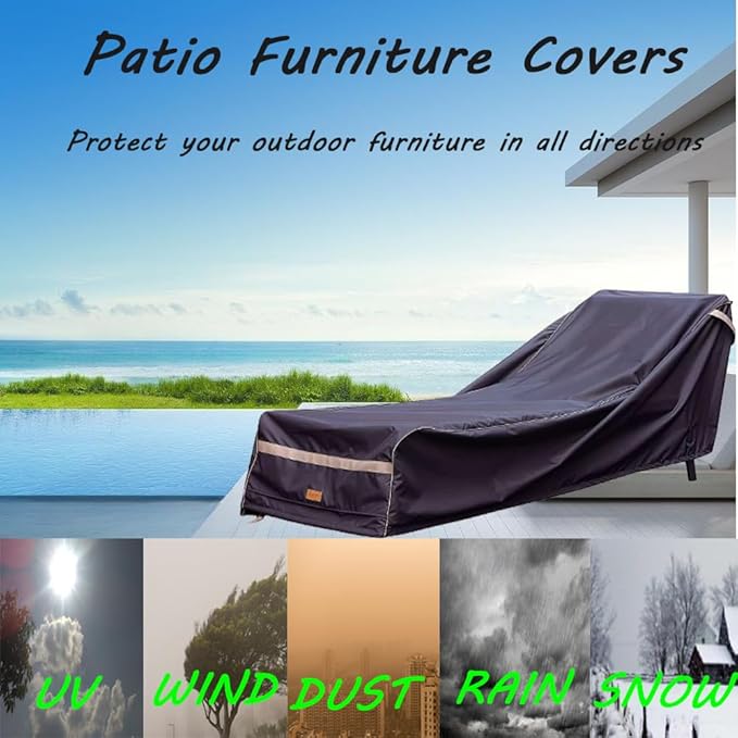 Patio Chaise Lounge Cover Waterproof, Heavy Duty Outdoor Lounge Chair Covers, Dark Grey Durable Patio Furniture Covers, 2Pack, 84"L*32"W*30"H