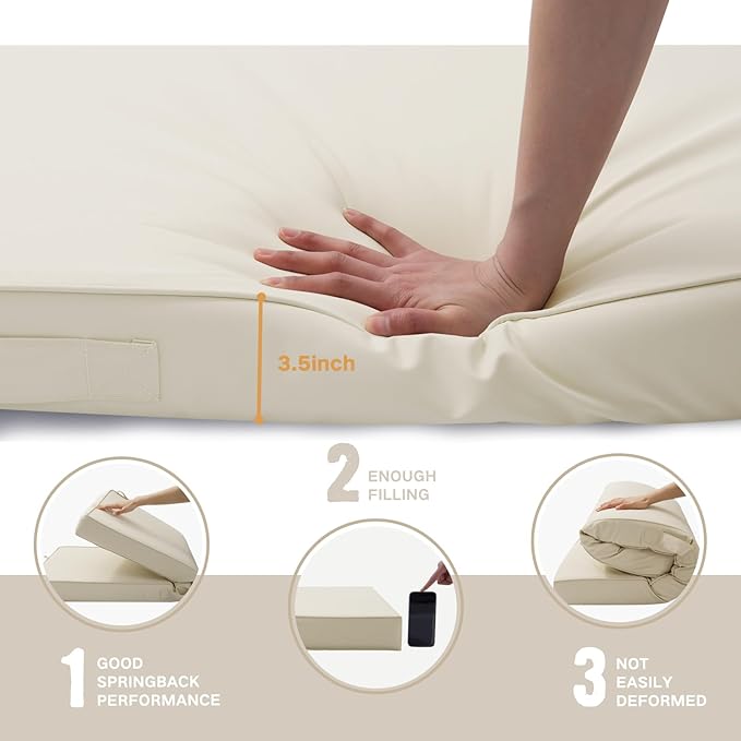 Outdoor Bench Cushion 4 inches Memory Foam Waterproof Patio Furniture Bench Cushion Porch Swing Cushion with Handle and Adjustable Strap, 36 x 18 Inch Cream