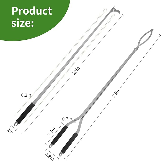 28" Fire Tongs Fire Pit Tongs Set, Stainless Steel Fireplace Tongs Log Grabber Suitable for Outdoor Fireset Fire Pit Bonfire Camp Fire Backyard Deck Indoor Fireplace Tools