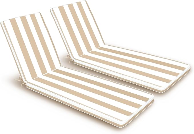 Only choice 2 Pcs Set Outdoor Lounge Chair Cushions Patio Chaise Lounge Replacement Cushions Furniture Seat Cushions Chair Pads(Beige White Striped)