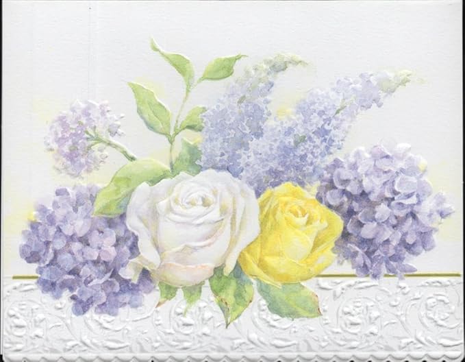 Poster Foundry Set of 3 - Roses and Hydrangeas Boxed Note Cards by Carol Wilson. 10 embossed 4x5 Die-Cut Notecards and Matching Envelopes in Decorative Gift Box with Magnetic Flap. NCP2417