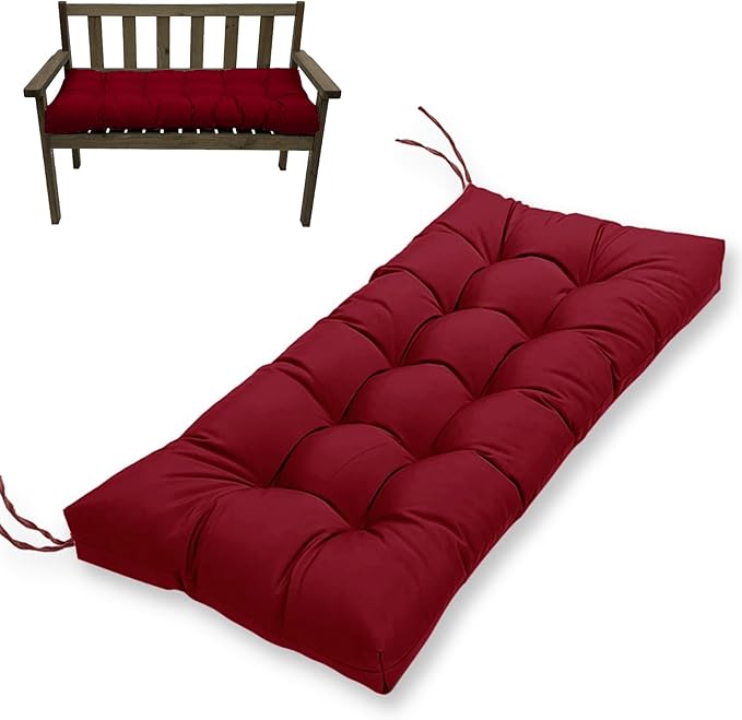 MTMR Water-Repellent Outdoor Bench Cushion-44X19 Inch Tufted Porch Swing Cushions with High Elasticity PP Cotton and Durable Ties, Thick Bench Seat Cushions for Patio Furnitures, Indoor Window Cushion