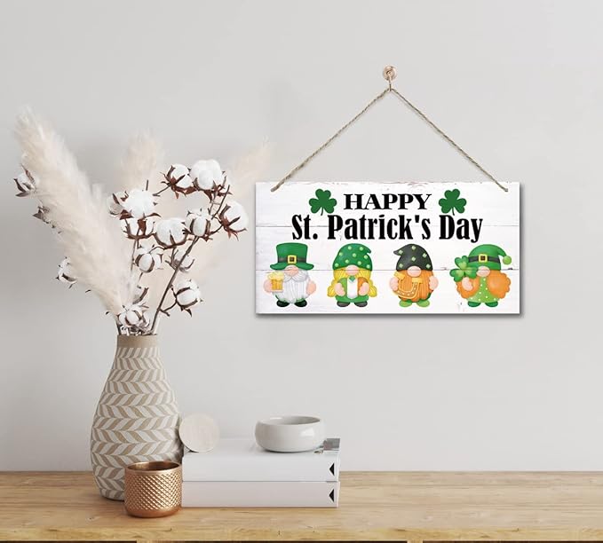 Hanging St. Patrick's Day Gnome Wood Decor Sign, Irish Home Sign, Rustic Farmhouse Decor