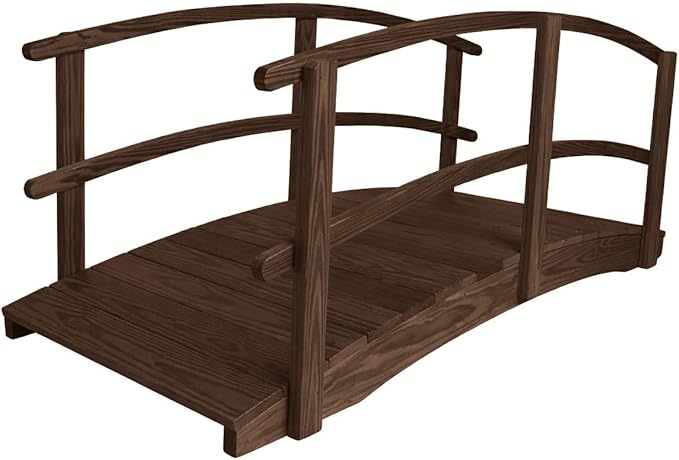 8 FT Walnut Amish Made Garden Bridge with Double Rails for Walkway, Backyard Pond & Landscaping, Outdoor Wooden Footbridge for Koi Pond, Japanese Style Decorative Bridge, Made in USA