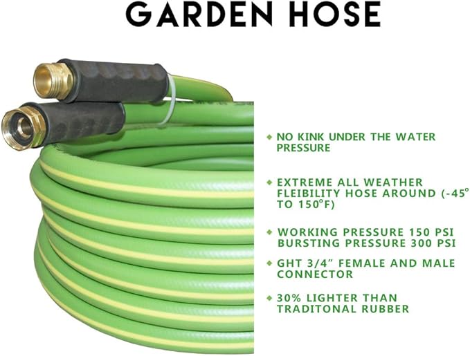 HQMPC Garden Hose 5/8"IDx20' Hose Durable PVC Non Kinking Heavy Water Hose with Brass Hose Fittings (20 FEET)