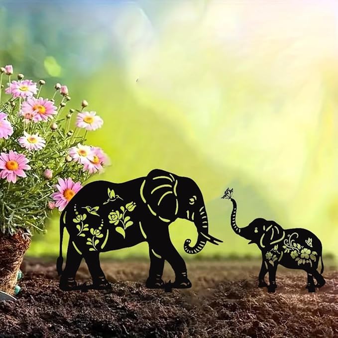 Elephant Metal Decor for Outside,Garden Stakes Decorative Elephant Gifts for Women/Men,Black Elephant Silhouette Statues for Yard Ornaments,Lawn, Patio, Pathway,Outdoor Garden Decor