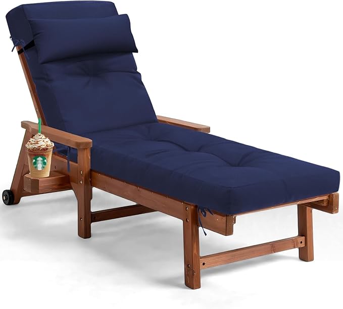 Waterproof Lounge Chair Cushion Outdoor for Chairs, Fade Resistant Chaise Lounger Replacement Cushions with 6 Ties, Thickened Memory Foam Pool Lounge Chair Cushions, 76 x 22 x 4.7 Inches, Blue