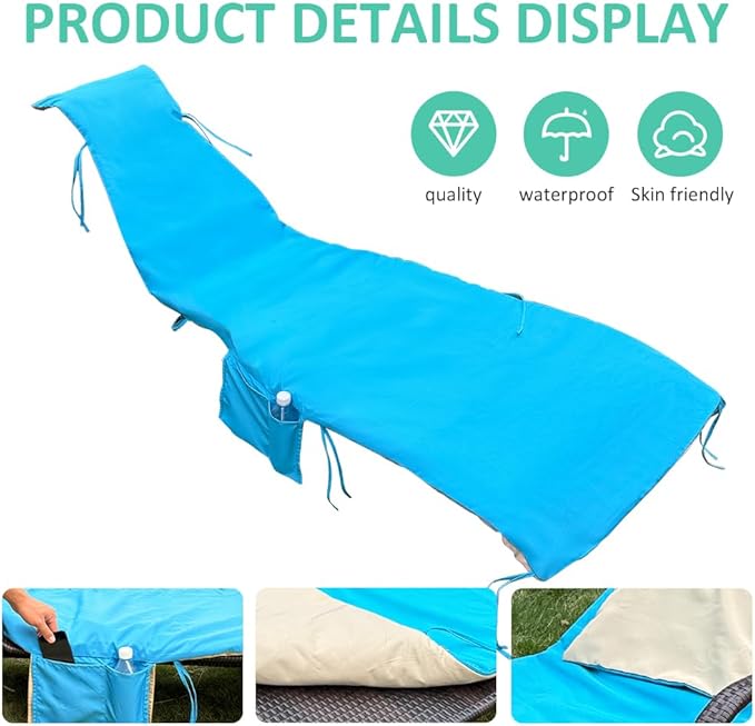 Outdoor Hanging Lounge Chair Replacement Cushion Cover and Umbrella Fabric, Patio Curved Chaise Hammock Floating Swing Chair Pads, Waterproof Soft Fabric (Cushion Not Included) (Lake Blue & Khaki)
