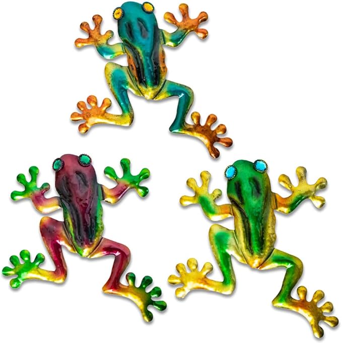 Frog Decor, Outdoor Wall Art, Metal Frog Wall Decor for Fence, Garden, Patio, Yard, Outside Gifts for Adults (3 Pieces)