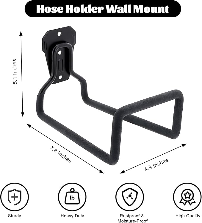 1 Pack Garden Hose Holder, Hose Reel Heavy Duty Hose Hanger, Wall Mounted Water Hose Holder Outdoor/Indoor Metal Durable Hose Hooks Ideal for Water Hose Storage Garden Yard Hold Max 77 Lbs- Black