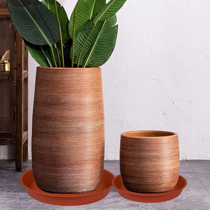 4 Pack of 18 19 inch Plant Saucer, Deep Heavy Duty Plastic Saucer 18" Round, Plant Tray for Pots, Plant Saucers for Indoors, Plant Trays for Planter 17-20" (19 inch, Terracotta)