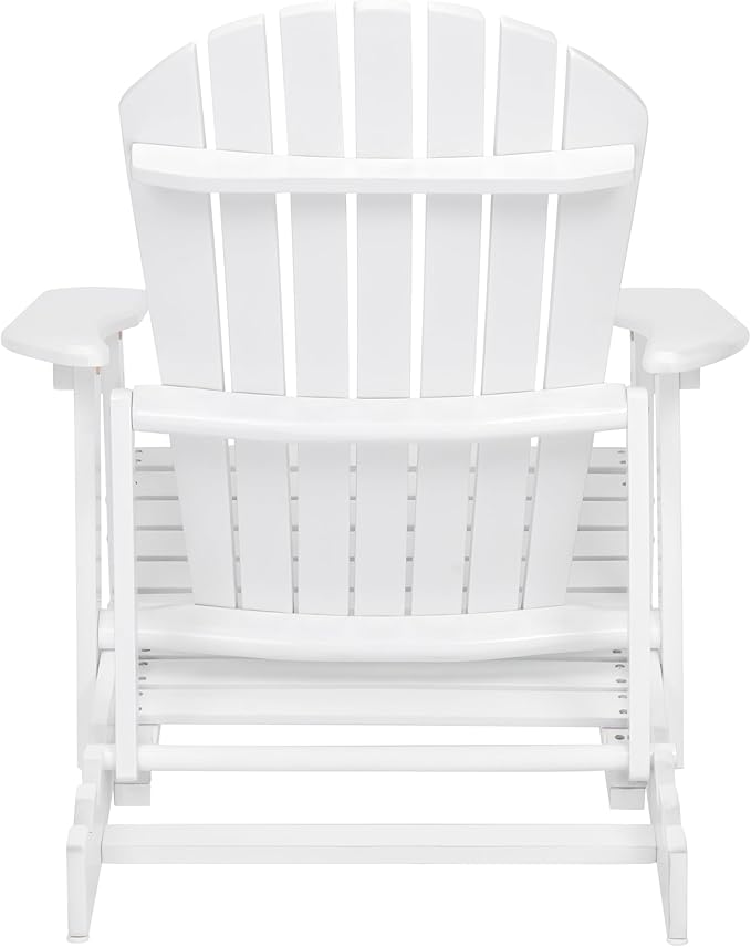 Merax Folding Adjustable Acacia Wood Adirondack Chairs, Water Proof with Retractable Ottoman Outdoor Wooden Lounge Reclining Chair for Garden, Patio, White