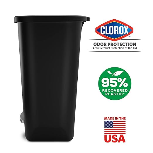 Glad 20 Gallon Trash Can - Plastic Kitchen Waste Bin with Odor Protection of Lid - Hands Free with Step On Foot Pedal and Garbage Bag Rings, Black