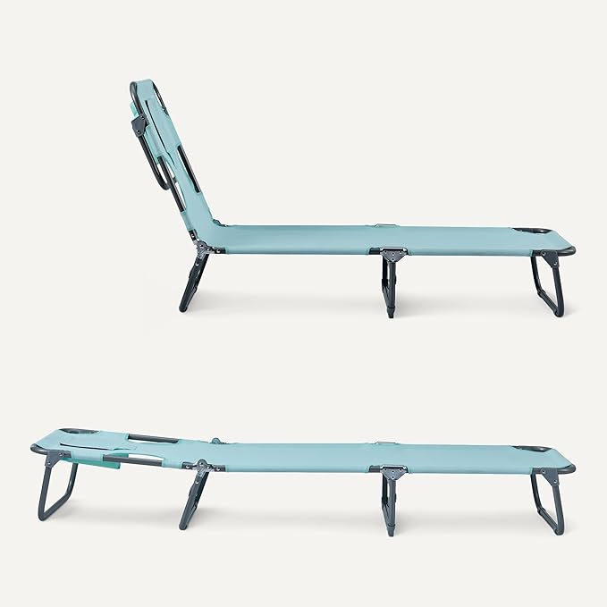 Amazon Basics Outdoor Lounge Chair, Foldable Design with Multi-Angle Backrest, Blue, 1-Pack