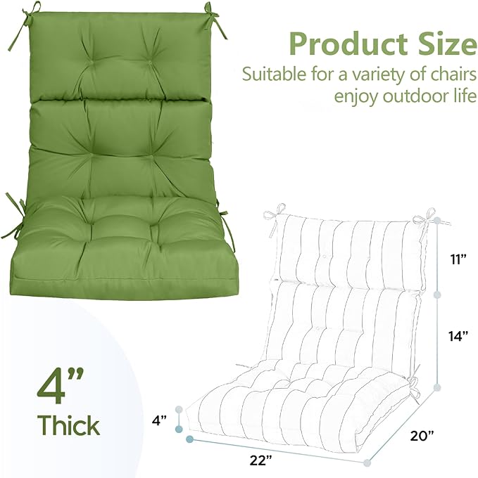 High Back Chair Cushions Set of 2, Adirondack Chair Cushion with Waterproof, Rocking Chair Cushion for Outdoor Patio, Garden Porch 45”x 22”x 4 (2, Green B)