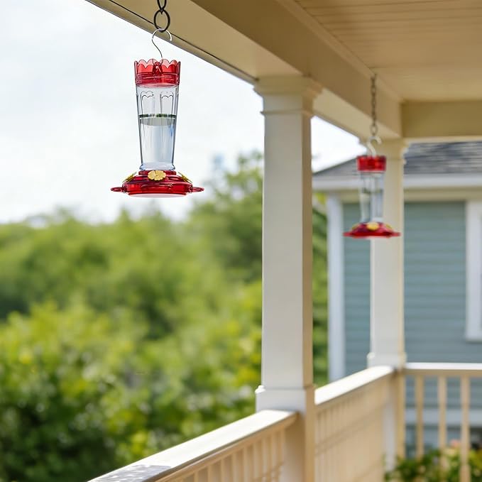 Plastic Hummingbird Feeder, 2-Pack 14 OZ Ant & Bee Proof Hummingbird Feeders for Outdoors Hanging, Leak-Proof Nectar Feeders with 4 Feeding Ports and Perches, Gifts for Mom, Birdlovers