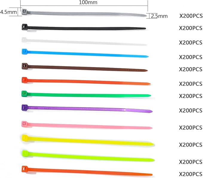 2400 Pcs Mixed Colored Zip Ties, 4 Inch Multicolor Self-Locking Nylon Cable Zip Ties, 12 Assorted Colorful Cable Ties Resistant for Home Office Garden Garage Workshop chicken leg bands
