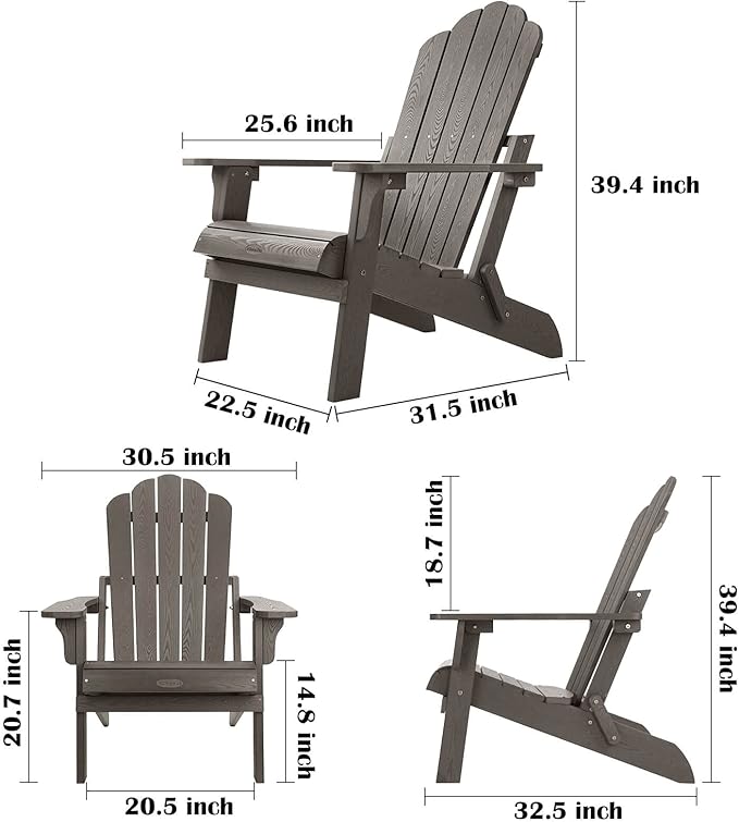 hOmeHua Folding Adirondack Chair Weather Resistant, Hard Plastic Imitation Wood Stripes Adirondack Chair, Easy to Fold Move & Maintain, Outdoor Chair for Patio, Backyard Deck, Fire Pit - Dark Brown