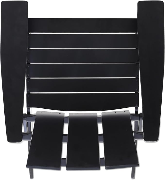 Christopher Knight Home Kaisa Acacia Wood Lounge Chair Outdoor, Foldable Adirondack Chair, Slatted Design Side Chair, Extra Seating for Balcony Backyard Poolside Garden, Weather Resistant, Black