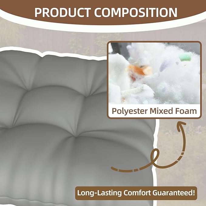 Outdoor Adirondack Chair Cushion, 50x21x4 Inch Rocking Chair Cushions, High Back Patio Soft Seat Pad with Ties, Indoor Outside Use, Fade-Resistant & Waterproof, Light Gray