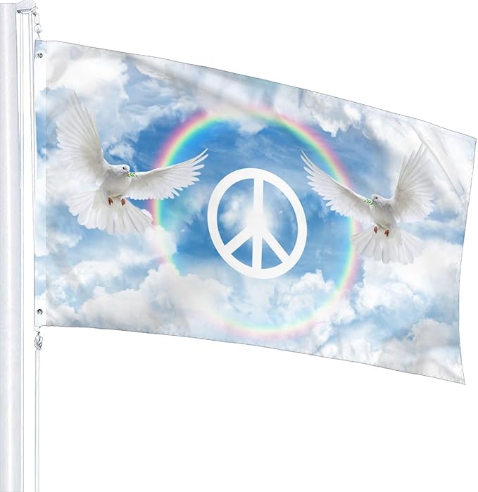 Peace Flag 3x5 Ft Outdoor Indoor With Grommet Rainbow Hippie Dove Peace Outside Deco Garden Yard Home Banner Decorative Sign