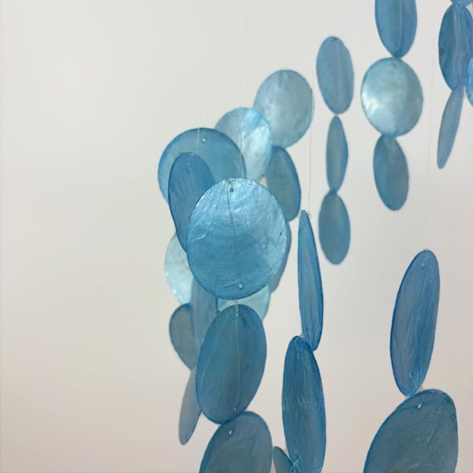 Wind Chimes for Outside Handmade Blue Capiz Shells Seashell Sea Glass Arts Windchime Beach Coastal Outdoor Crafts Garden Decor Gardening for Women Patio Finds