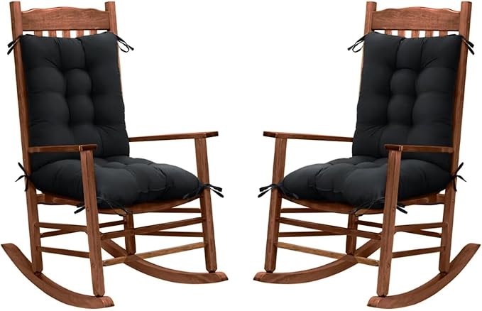 Patio Seat Cushions Set of 2 Indoor Outdoor Furniture Cushions Tufted Rocking Chair Cushion Pad for Home Garden Use Black